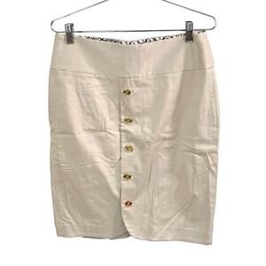 NWT Adrienne Vittadini Cream Pencil Skirt Gold Buttons Cotton Stretch Size 6